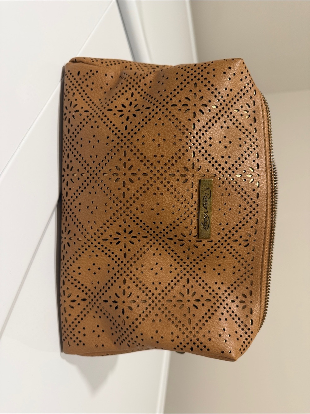 Perforated Tan Women's Zip Pouch